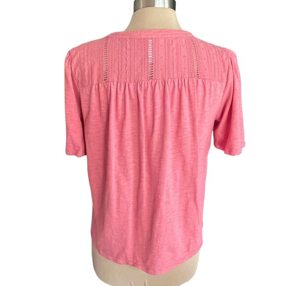 Knox Rose Coral Short Sleeve Top Lace Trim Sz M Boho Casual Summer Coastal Work - Picture 3 of 8
